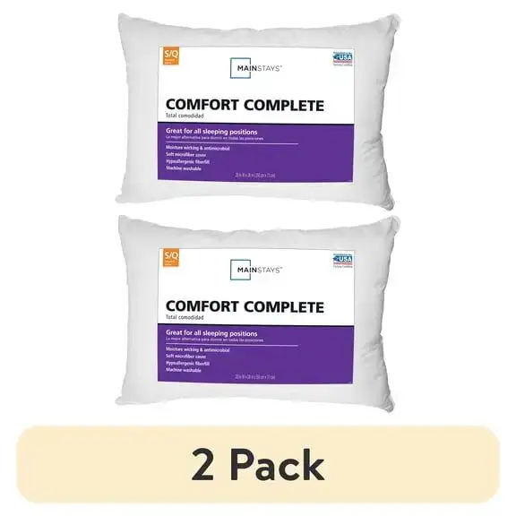 (2 pack) Mainstays Comfort Complete Bed Pillow, Standard/Queen
