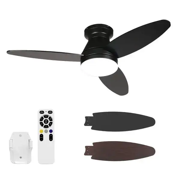 42" Ceiling Fan with Light, Low Profile Flush Mount, Remote, 6-Speed Reversible DC Motor, 3CCT Dimmable LED