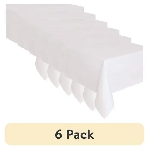 (6 pack) White Rectangular Plastic Table Covers 54in x 108in, Way To Celebrate