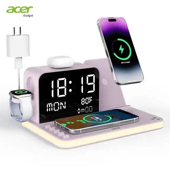 Acer 7 in 1 Wireless Charging Station: Compatible with Apple Multiple Devices - iPhone Apple Watch and AirPods, Charger Stand with Led Night Light