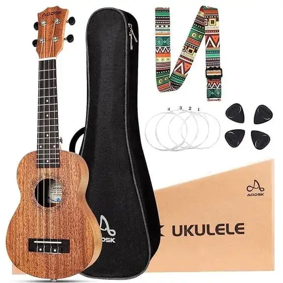 AODSK 21" Soprano Ukulele Kit with Case, Clip-On Tuner, Strap, Nylon Strings, Picks, Online Lesson, Ukelele Beginner Series AUS-P08