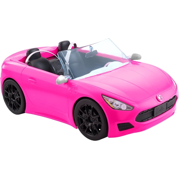 Barbie Convertible Toy Car, Bright Pink with Seatbelts and Rolling Wheels, Seats 2 Dolls, Toy for 3 Years and Up