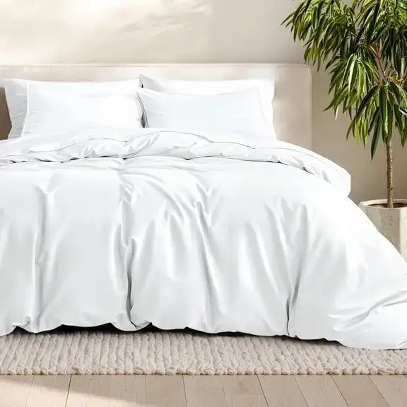 Bare Home Luxury Duvet Cover and Sham Set, Queen, White, 3-Pieces