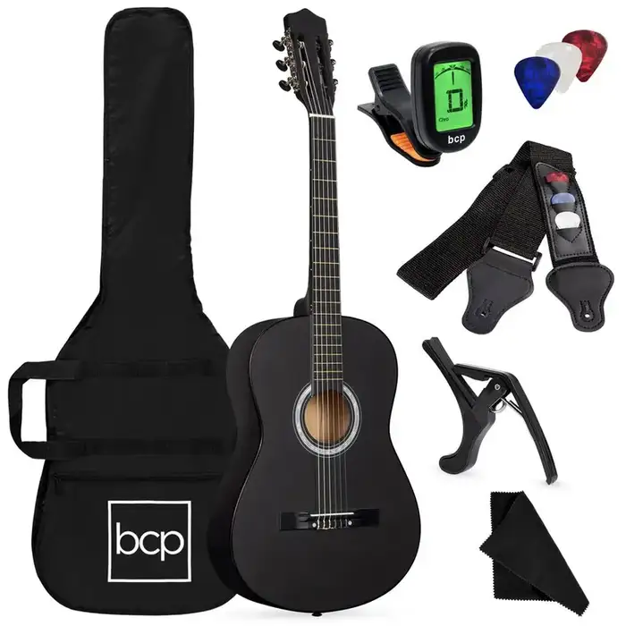 Best Choice Products 38in Beginner Acoustic Guitar Starter Kit w/ Gig Bag, Strap, Extra Strings - Dark Brown