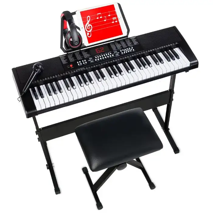 Best Choice Products 61-Key Beginners Complete Electronic Keyboard Piano Set w/ LCD Screen, Lighted Keys - Black