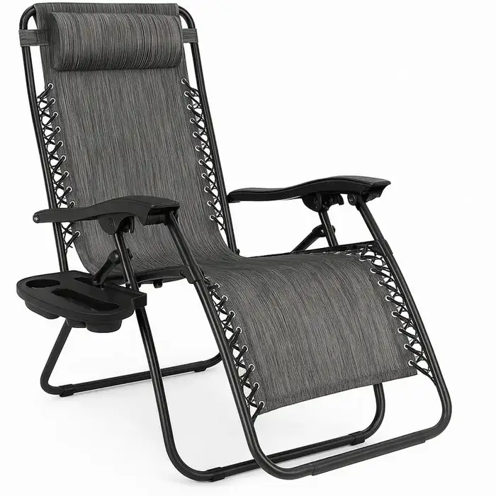 Betcozy Zero Gravity Chairs, 1 PCS Patio Folding Lawn Outdoor Lounge Gravity Camp Reclining Lounge Chair with Cup Holder Pillows for Poolside Backyard and Beach (Gray)