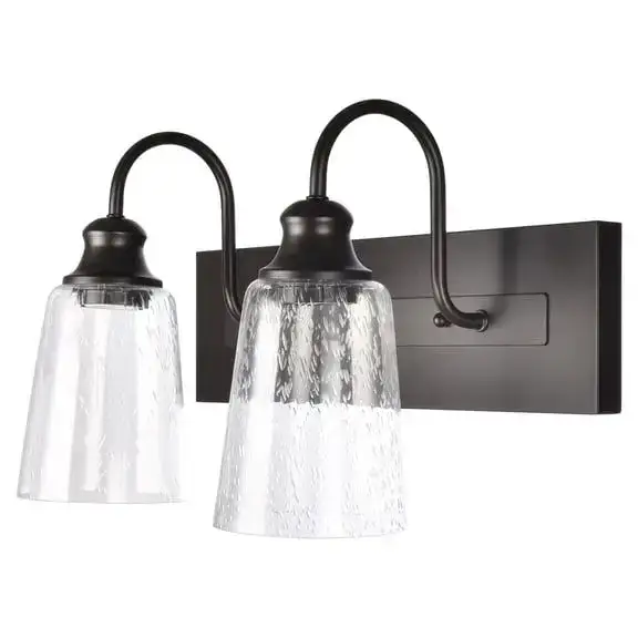 Better Homes & Gardens 16" Farmhouse 2-Light Bronze Vanity Light, Metal Fixture Seeded Glass Shades