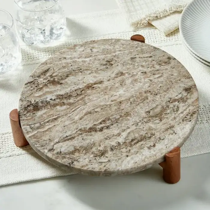Better Homes & Gardens Natural Marble Trivet with Acacia Wood Stand, 11 in