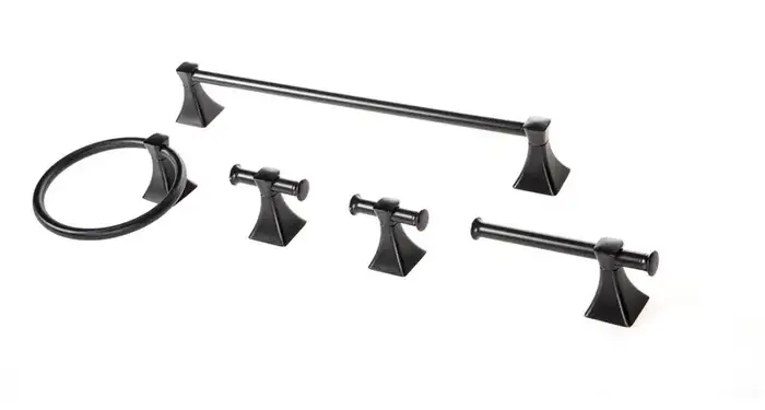 Better Homes & Gardens Steel Wall Mount 5PC Bath Hardware and Towel Holder Set Matte Black