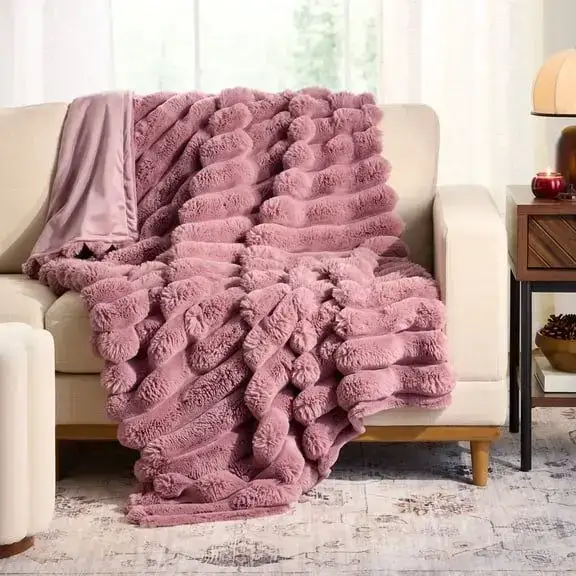 Better Homes & Gardens Violet Gem Channel Faux Fur Throw, 50 in x 72 in