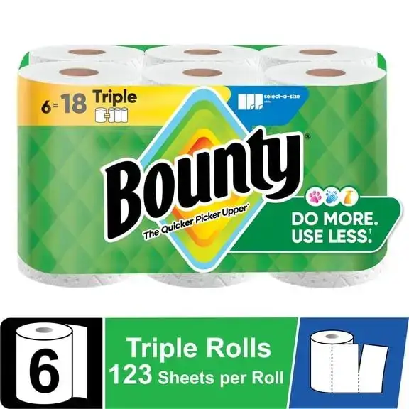 Bounty Paper Towels Select-A-Size White, 6 Triple Rolls, 123 Sheets Per Roll
