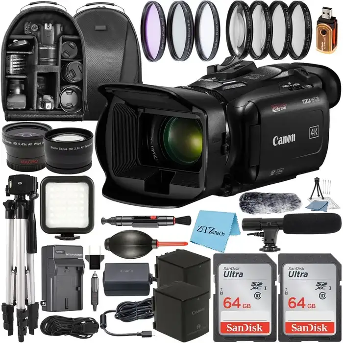Canon Vixia HF G70 UHD 4K Camcorder (Black) + 64GB Ultra Memory Card + Tripod + Camera Case + More (14pc Bundle)