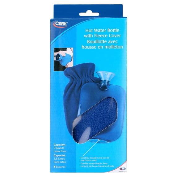 Carex Hot Water Bottle with Cover, 2 qt