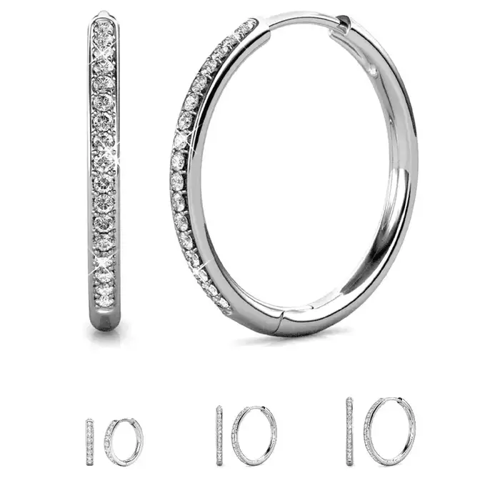 Cate & Chloe Bianca 18k White Gold Plated 25mm Hoop Earrings with Swarovski Crystals for Women