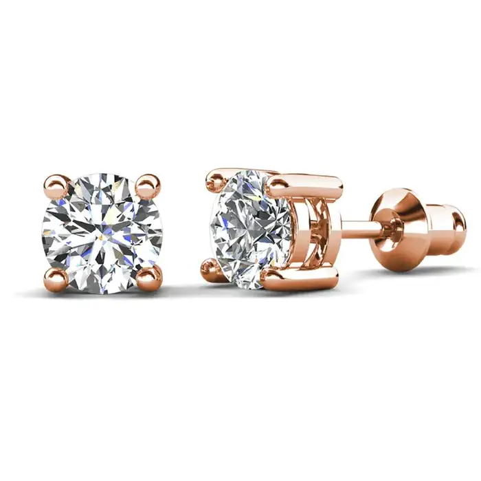 Cate & Chloe Mia 18k Yellow Gold Plated Stud Earrings with 2ct Simulated Diamonds Gift for Women