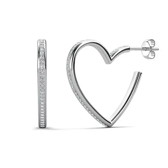 Cate & Chloe Pack of 3 - Sylvia 18k White Gold Plated Heart Hoop Earrings with Swarovski Crystals, Gift for Women