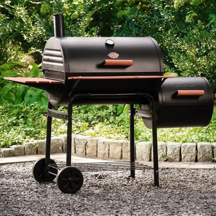 Char-Griller Smokin' Pro Offset Smoker Grill, Black Charcoal Barrel Grill with Side Fire Box Attachment