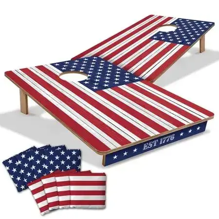 Cometoss Classic Cornhole Set 3'x2' Outdoor Games with 2 MDF Wood Boards and 8 Bean Bags, America Flag