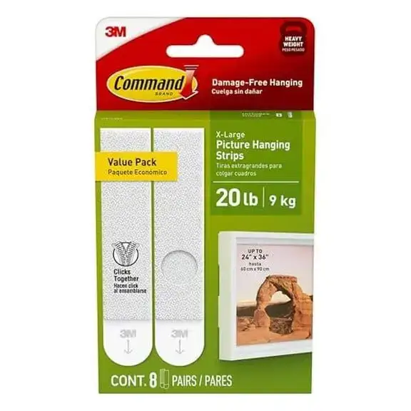 Command Heavy Duty Picture Hangers, Hold 20 lbs, White, Damage-Free Hanging, 8 Pairs Adhesive Strips