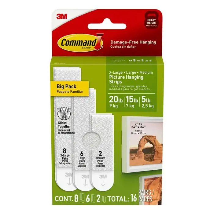 Command Picture Hangers Variety Pack, Holds 5 to 20 lbs, White, Damage-Free Hanging, 16 Adhesive Strips