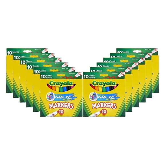 Crayola Broad Line Art Markers, Classic Colors, 10 Count in Pack of 12
