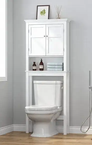 Dalattin Over The Toilet Storage Cabinet, Bathroom Cabinet Organizer with Shelves & 2 Doors, White