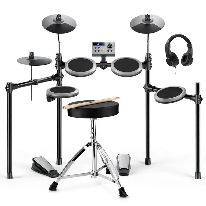 Donner Electric Drum Set for Beginner, Kids Electronic Drum Set with Type-C Charging, 4 Quiet Pads, 150 Sounds and 15 Kits, Throne, Lessons, Colorful