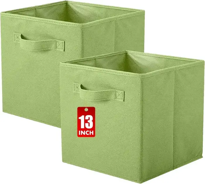 ENLOY Fabric Cube Storage Organizer Bins, 13x13 inch - 4 Pack Foldable Storage Cube Bins for Shelves, Large Capacity Storage Boxes with Leather Handle