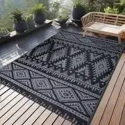 Findosom 5'x8' Outdoor Rug Large Patios Rug RV Outdoor Rug Waterproof Foldable Portable Camping Rugs Reversible Plastic Straw Rug Outdoor Area Rug for Camping, RV, Balcony, Patio, Picnic, Beach Black