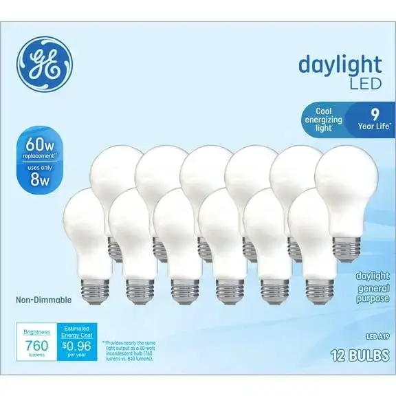 GE LED Light Bulbs, 60 Watt, Daylight, A19, Medium Base, 12pk