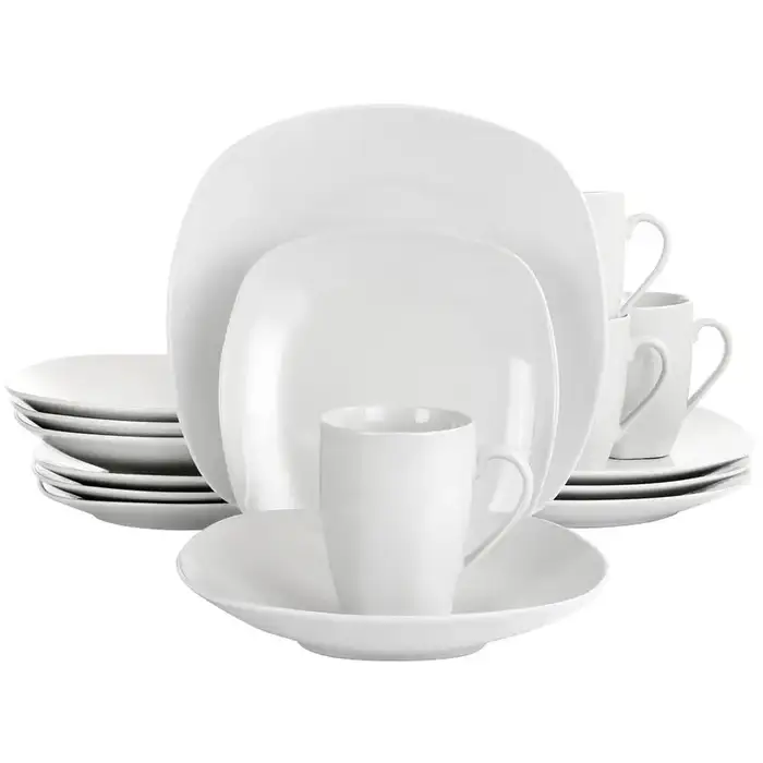 Gibson Home Everyday Square 16-Piece Porcelain Dinnerware Set, White