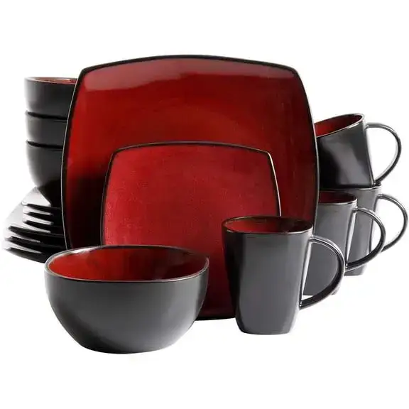 Gibson Soho Lounge Square 16-Piece Dinnerware Set – Red