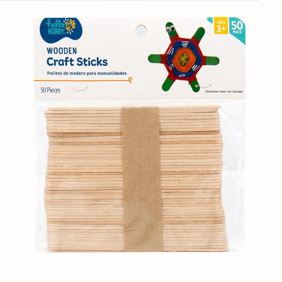 Hello Hobby Wood Craft Sticks, 50-Pack