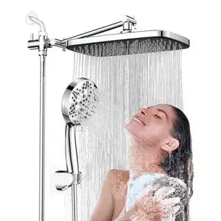Hodvit 12 Inch High Pressure Rainfall Shower Head 10 Spray Handheld Showerhead Combo, with Extension Arm, Hose
