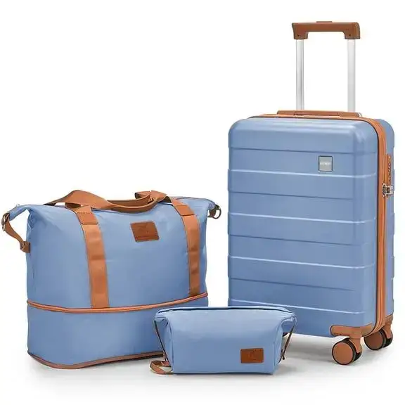 Joyway 3-Piece Luggage Set 20in Carry-On with Duffel + Toiletry Bag, Ice Blue