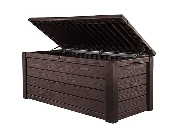 Keter Eastwood 150 Gallon Durable Resin Outdoor Deck Box Storage Organization, Ashwood