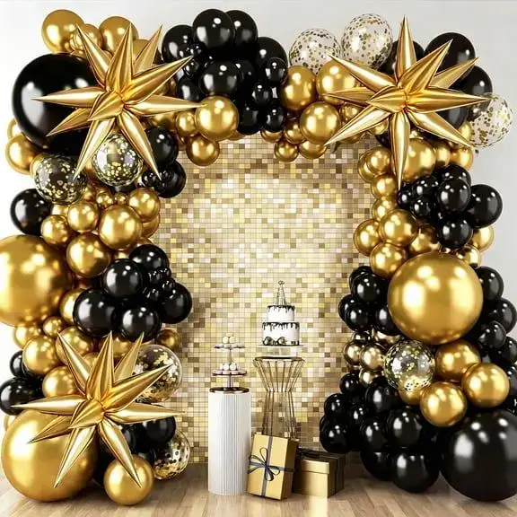 KiddiTouch Black and Gold Balloons Garland Arch Kit