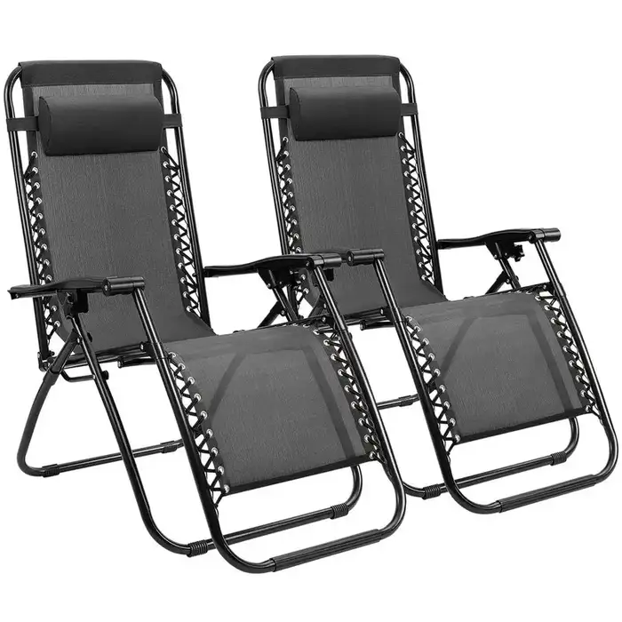 Lacoo Zero Gravity Chair Patio Outdoor Foldable Lawn Lounge Chair Reclining Chair with Adjustable Pillow Pack of 2, Beige