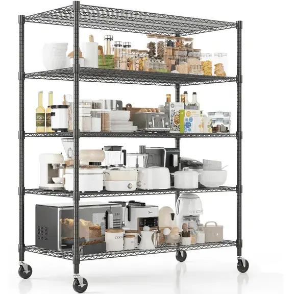 Legooin 18x60x72 inch Industrial Garage Shelf with Wheels Storage Rack Heavy Duty Metal Shelving Unit for Industrial Residential Use, Black