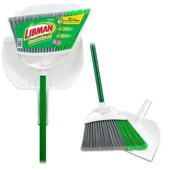 Libman Precision Angle Broom and Dust Pan, Green/White