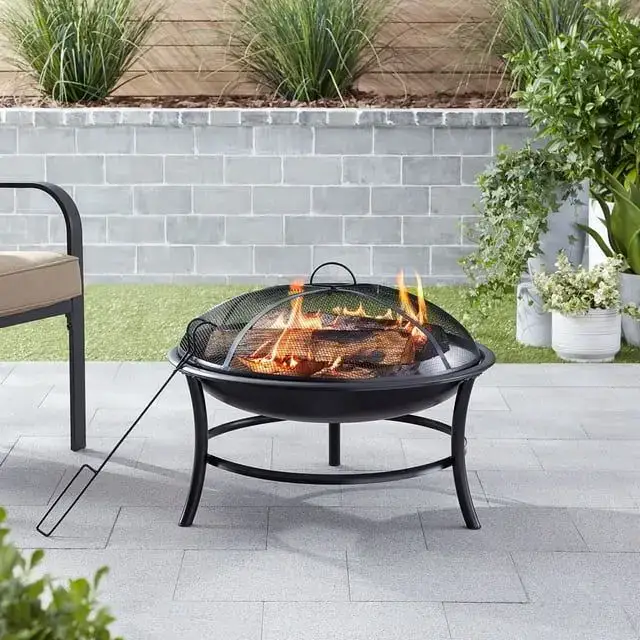 Mainstays 26-Inch Round Black Iron Wood-Burning Outdoor Fire Pit