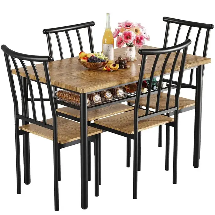 Mainstays 5-Piece Wood & Metal Dining Room Set, Seats 4, Canyon Walnut & Black