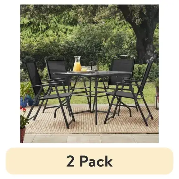 Mainstays Albany Lane 5-Piece Steel Outdoor Patio Dining Set with Umbrella Hole, Black