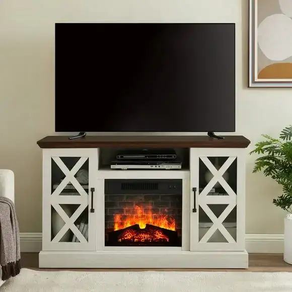 Mainstays Arched Door Fireplace TV Stand for TVs up to 55 In, Canyon Walnut