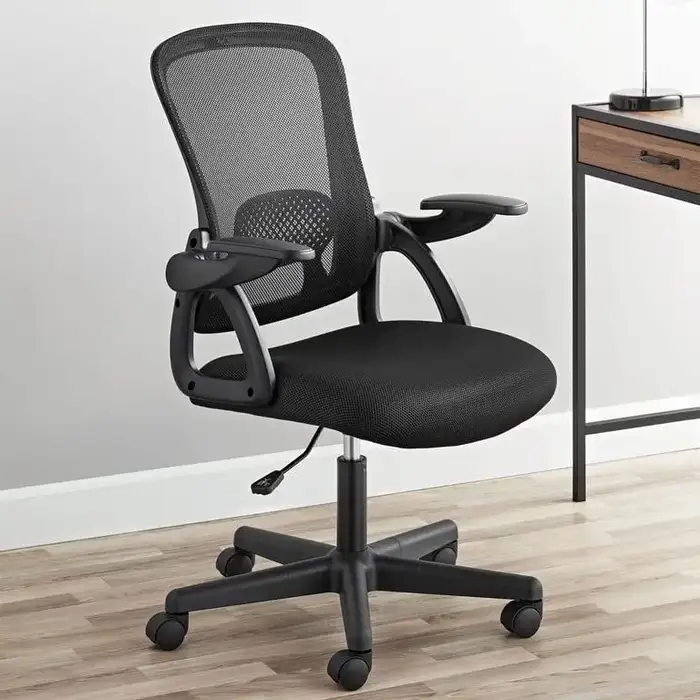 Mainstays Ergonomic Mesh Back Office Chair with Flip-Up Arms, Black Fabric, 275 Lb Capacity