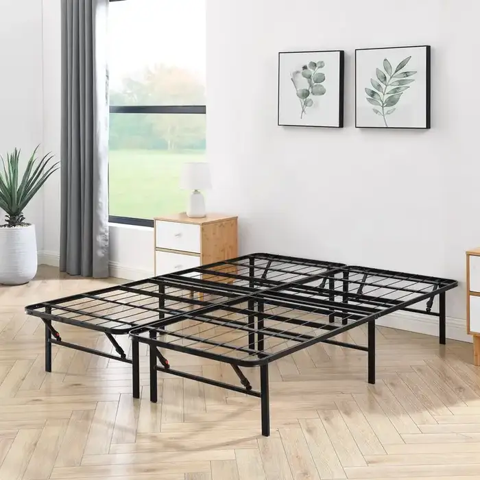 Mainstays Full Size 14-Inch High Quad Fold Platform Bed Frame, Steel, Black