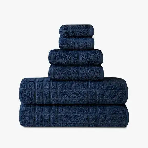 Mainstays Performance Cotton 6-Piece Bath Towel Set, Textured Navy
