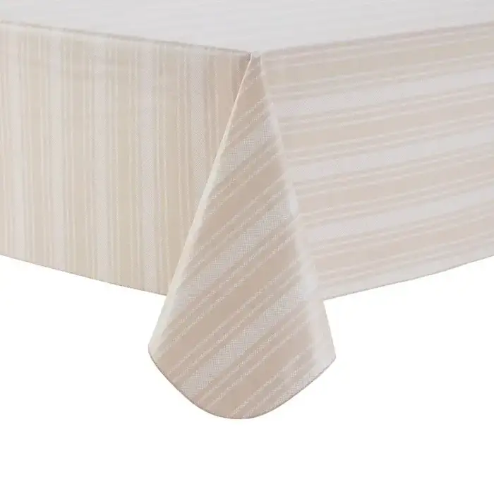 Mainstays PEVA Everyday Tablecloth 70" Round, Saville Beige Tan Stripe