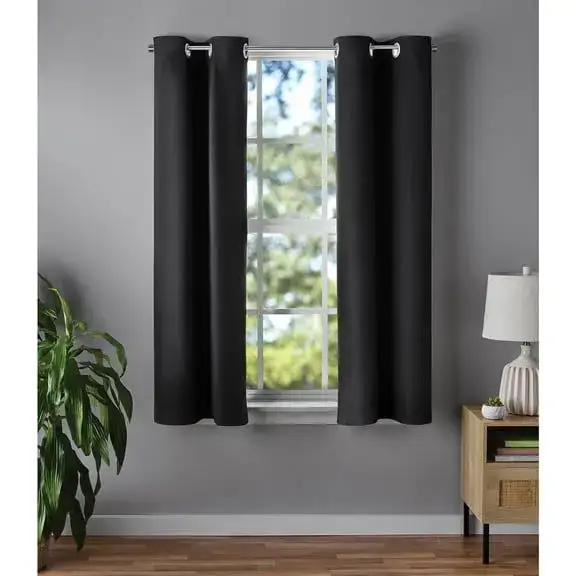 Mainstays Solid Blackout Grommet Curtain Panel Pair, Black, Set of 2
