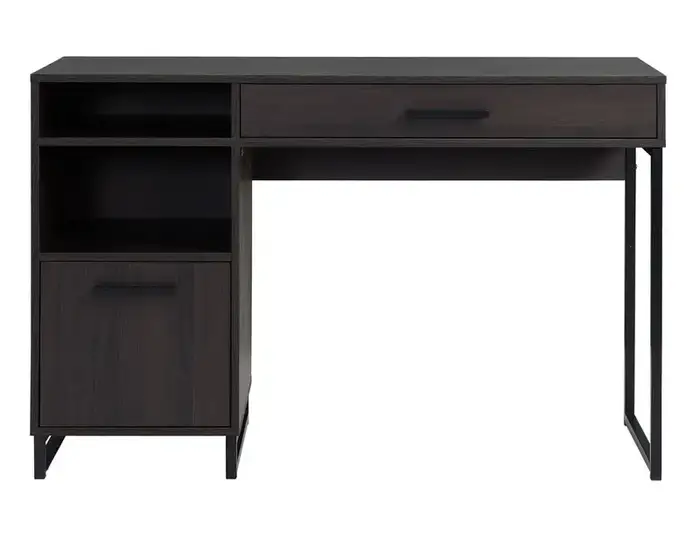 Mainstays Wood and Metal Writing Desk with 1 Drawer and 1 Door, Walnut Finish